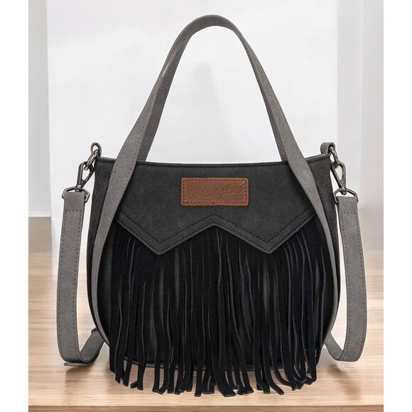 Wrangler Black Fringe Two-Tone Tote/Crossbody *NEW in Package* - Picture 1 of 6